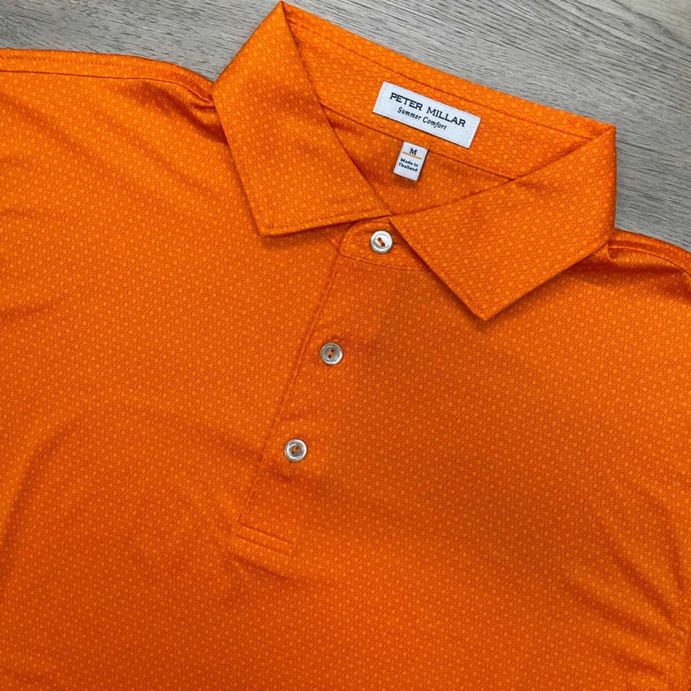 Peter Millar Polo Shirt Mens M Orange Summer Comfort Geometric MA24CEK02S